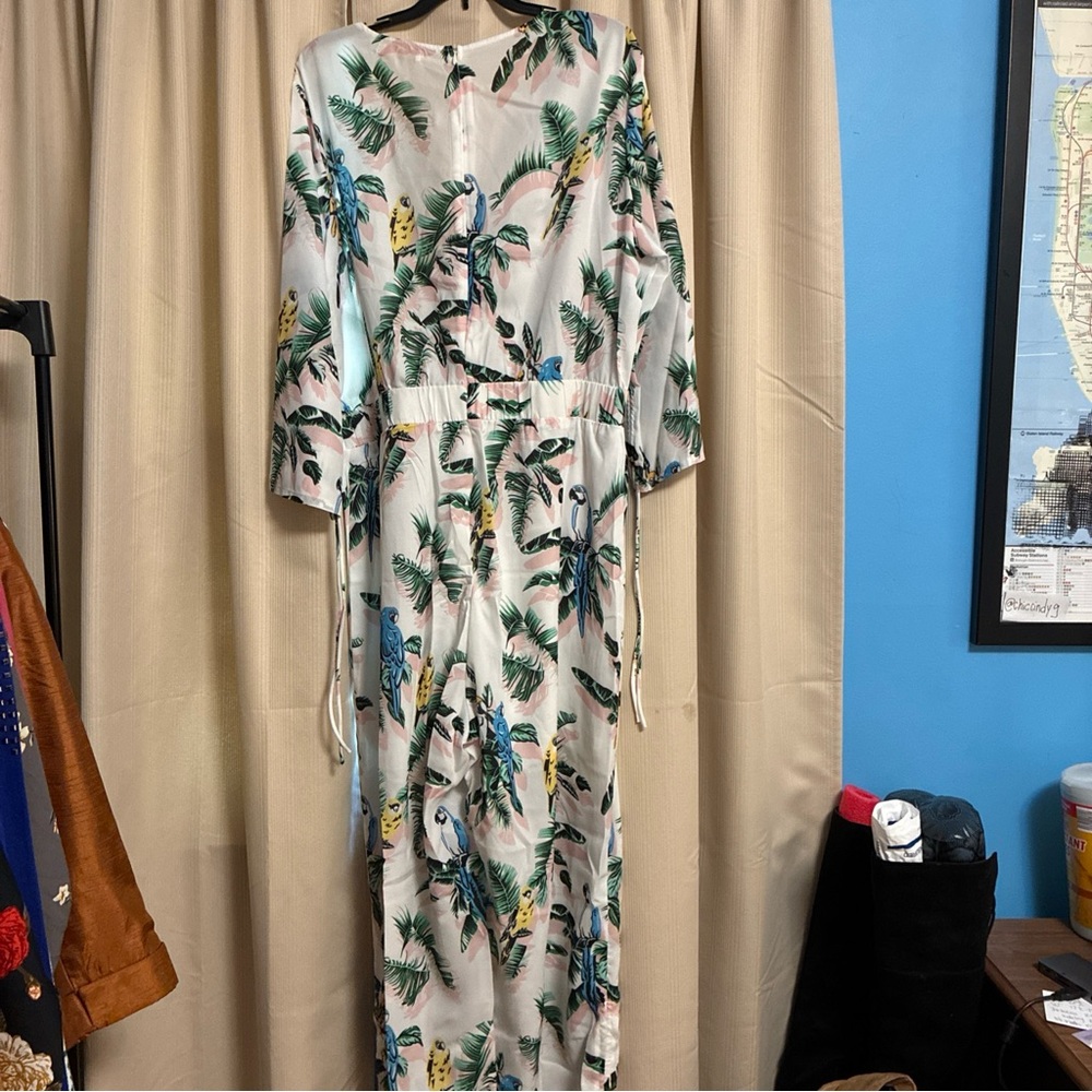 Choosy Tropical Print Jumpsuit 18 Belted Elastic Waist Feminine - Picture 13 of 13